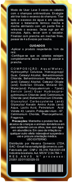 Rótulo da Progressiva Vegetal com modo de uso, cuidados e composição